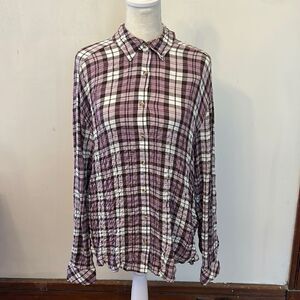 Jane + Delancey purple plaid long rollable sleeve crinkle blouse Size S New